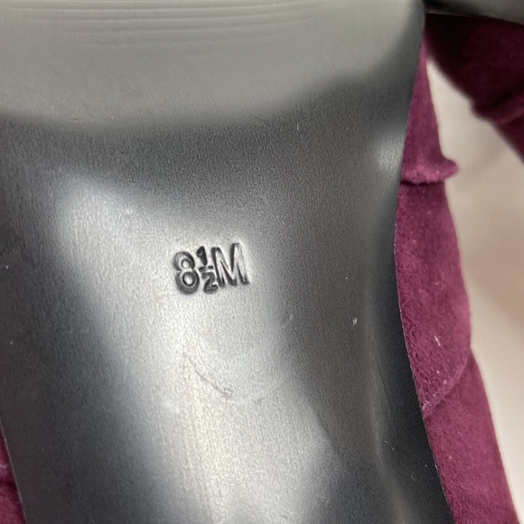 GUESS Leather Suede Wgnelana Gathered Knot Peep Toe Burgundy High Stiletto Heels - Picture 12 of 16